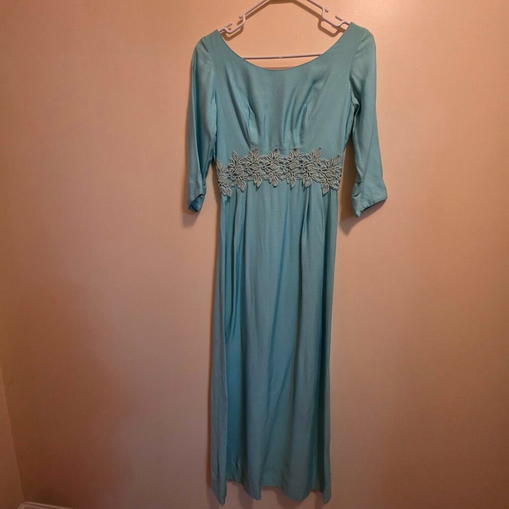 Vintage Sylvia Ann Light Blue Empire Waist Maxi Dress